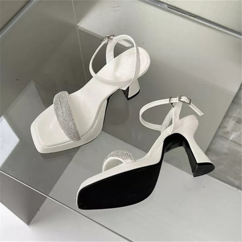 Square Toe Muller Rhinestone Sexy Heel